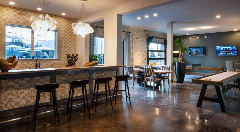 Sophisticated clubhouse with a catering kitchen at Siena Suwanee Town Center in Suwanee, Georgia