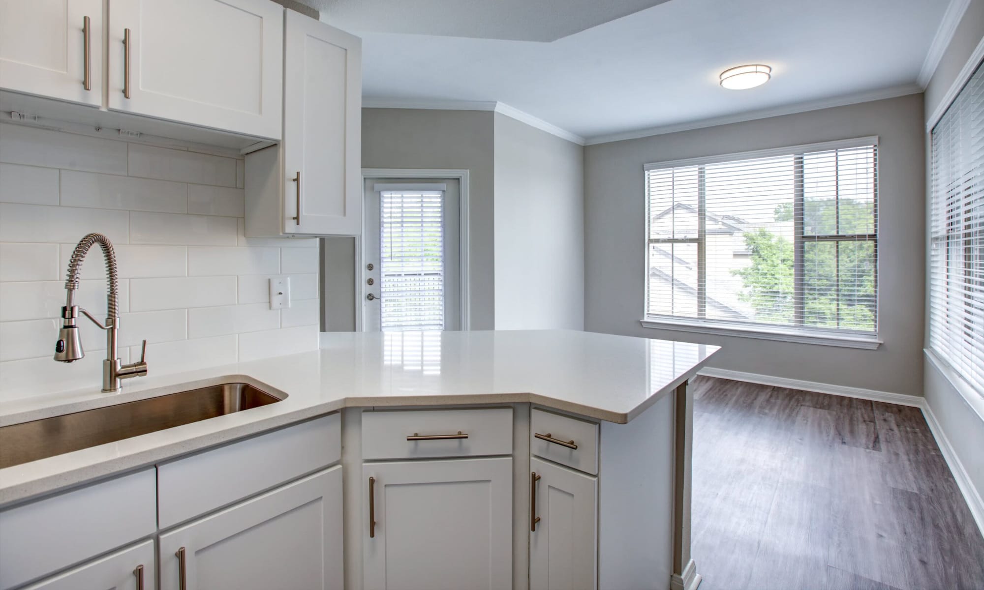 Beautifully renovated model home's kitchen at Riata Austin in Austin, Texas