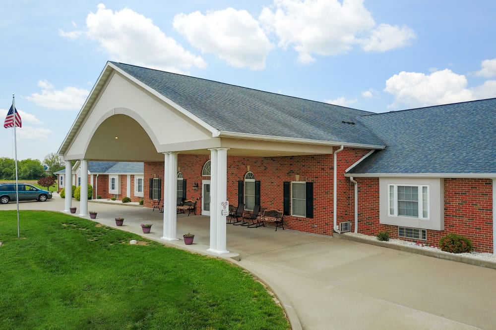 Panaromic view of the outside of the facility at Garden Place Red Bud in Red Bud, Illinois