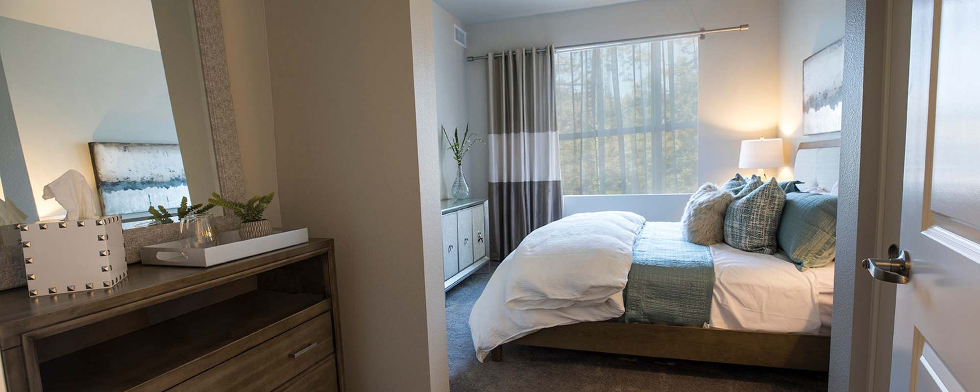 Spacious bedroom at Citrine Apartments in Healdsburg, California