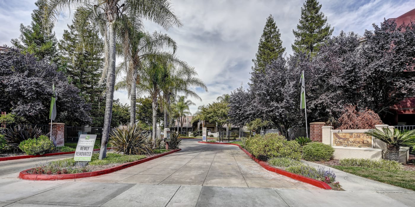 controlled access entrance at Eaglewood Apartments in Woodland, California