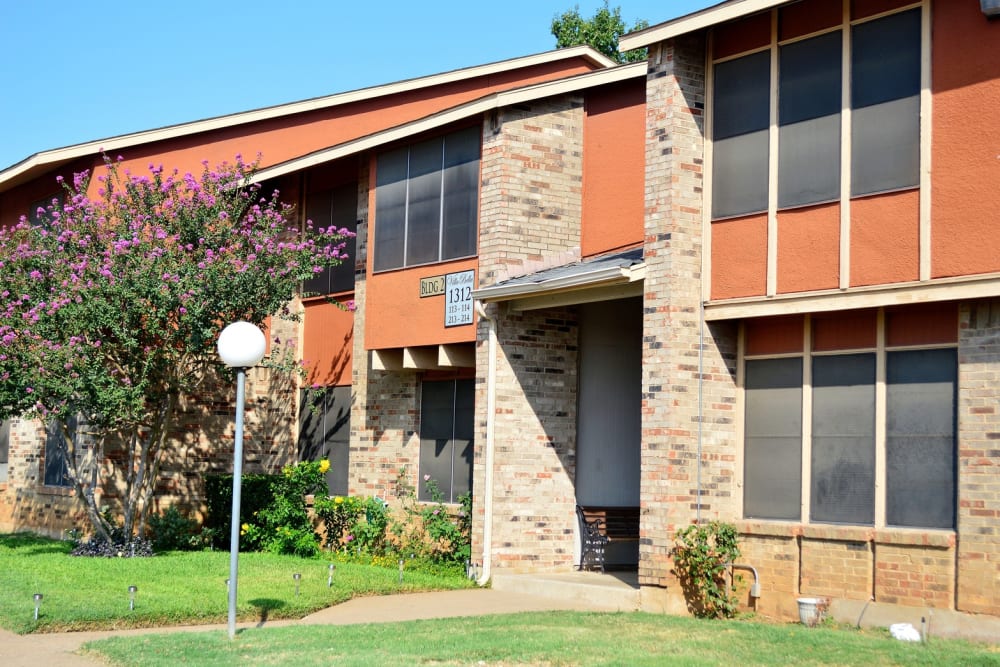 Outside an apartment building at Villa Bella in Euless, Texas