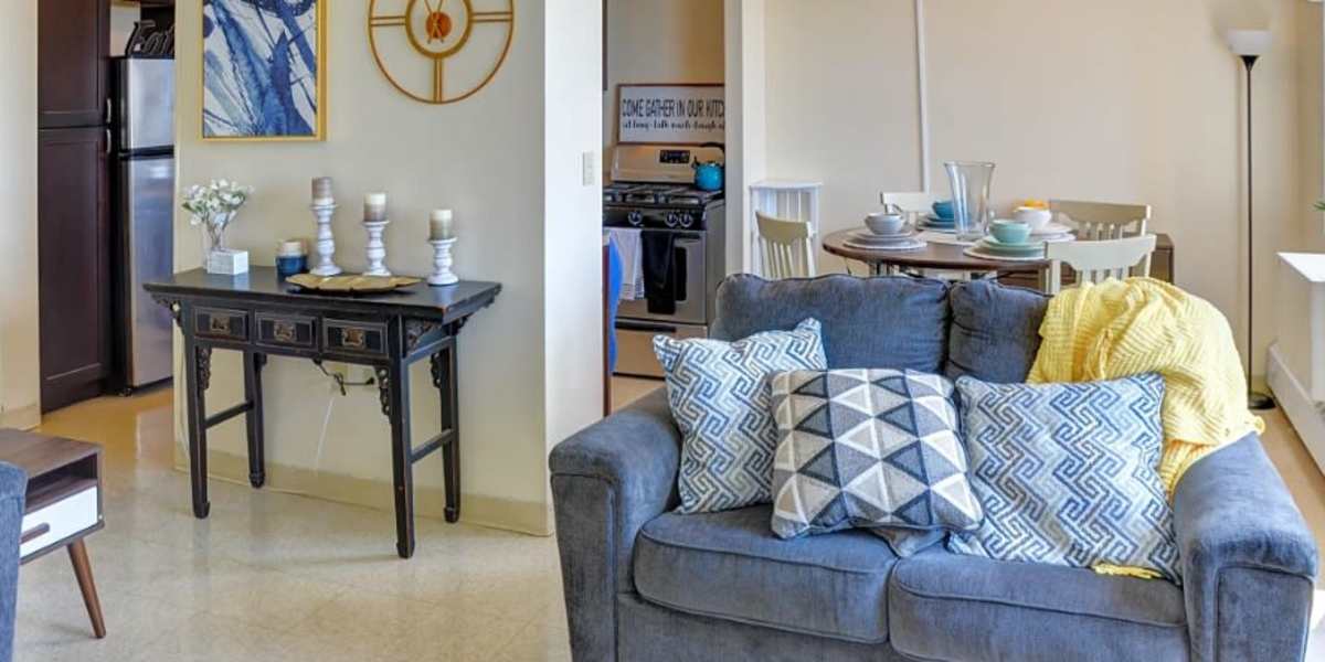 Furnished living room in model home at Capitol Green Apartments in Albany, New York