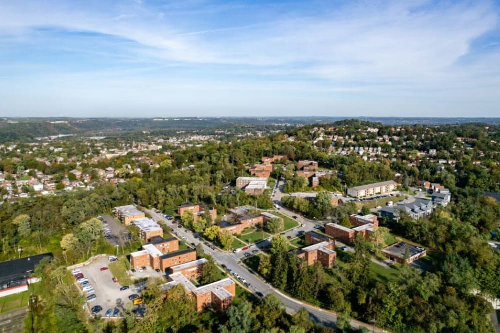 Aerial drone image of 1869 West in Pittsburgh, Pennsylvania