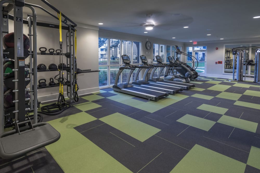 fitness gym with free weights and treadmills at Mariner Grove in Savannah, Georgia
