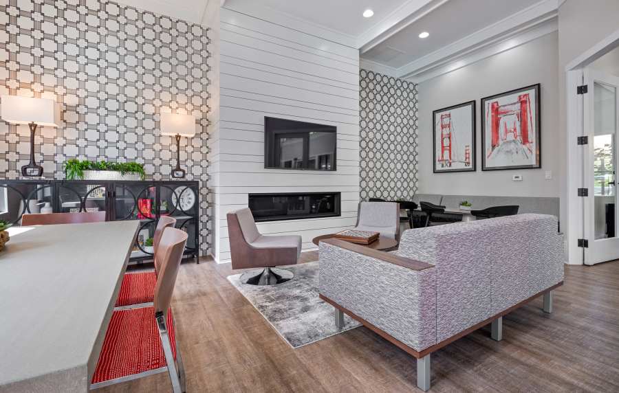 Modern and spacious interiors of a clubhouse at Cotton Wood Apartments in Dublin, California