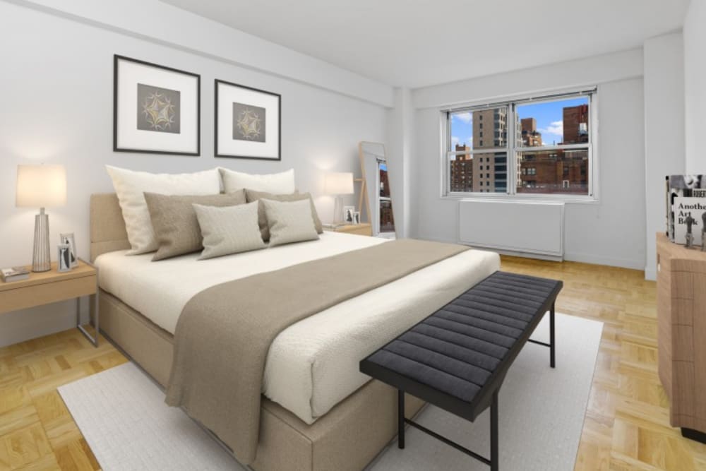 Model bedroom at The Caldwell in New York, New York