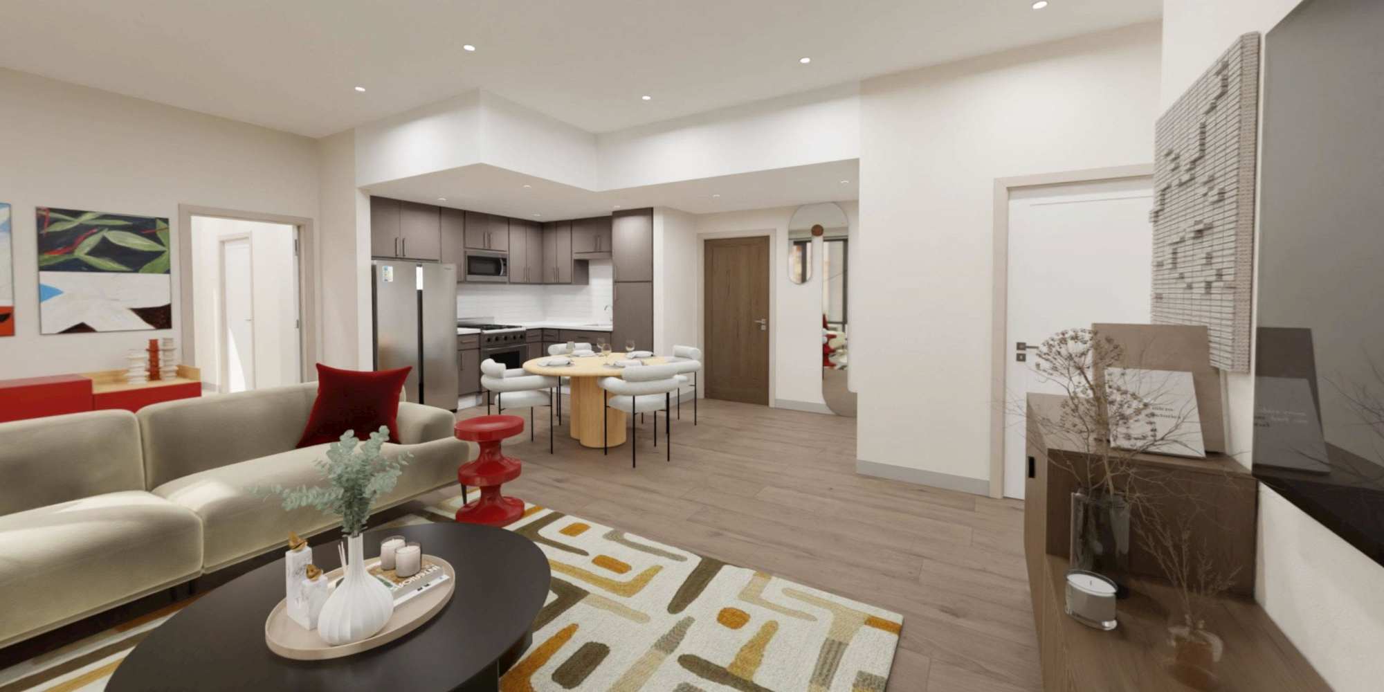 Living room with its premium features at The Maxx and The Alexandra in Pittsburgh,Pennsylvania