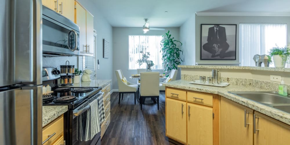 Modern kitchen at Pinnacle at Galleria Apartments in Roseville, California