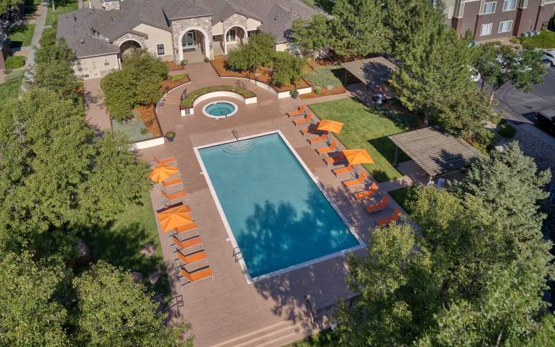 An aerial view of the property at Legend Oaks Apartments in Aurora, Colorado