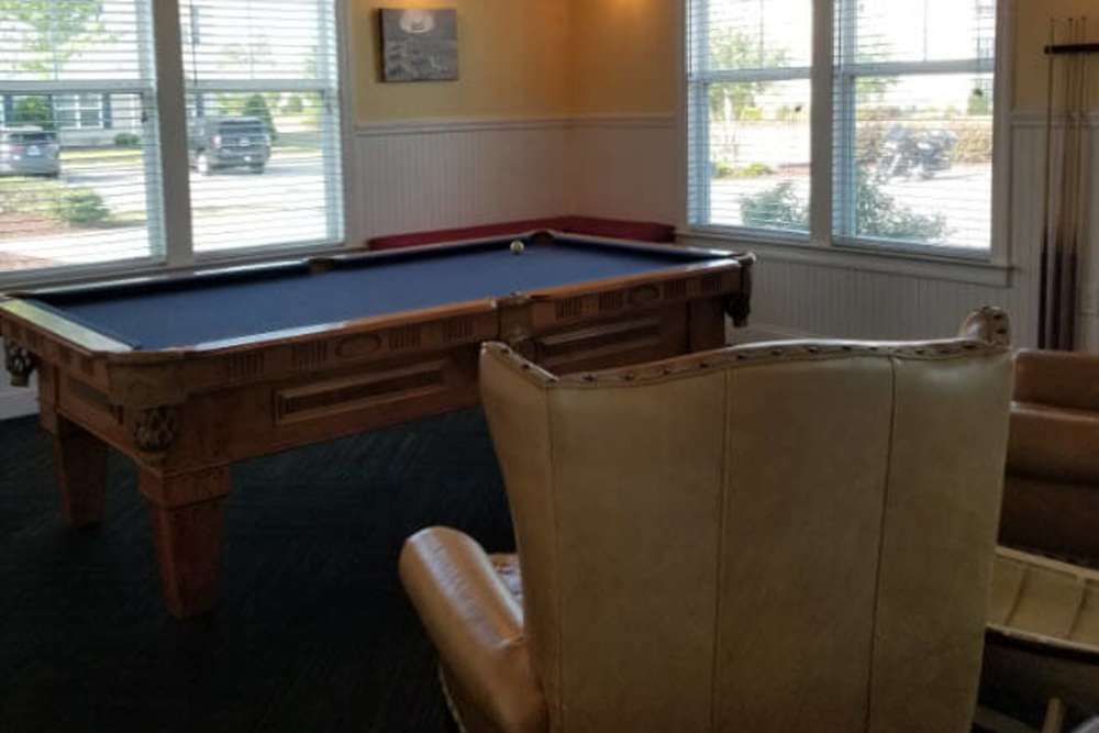 Pool table in the game room at Compass Landing in Newport, North Carolina
