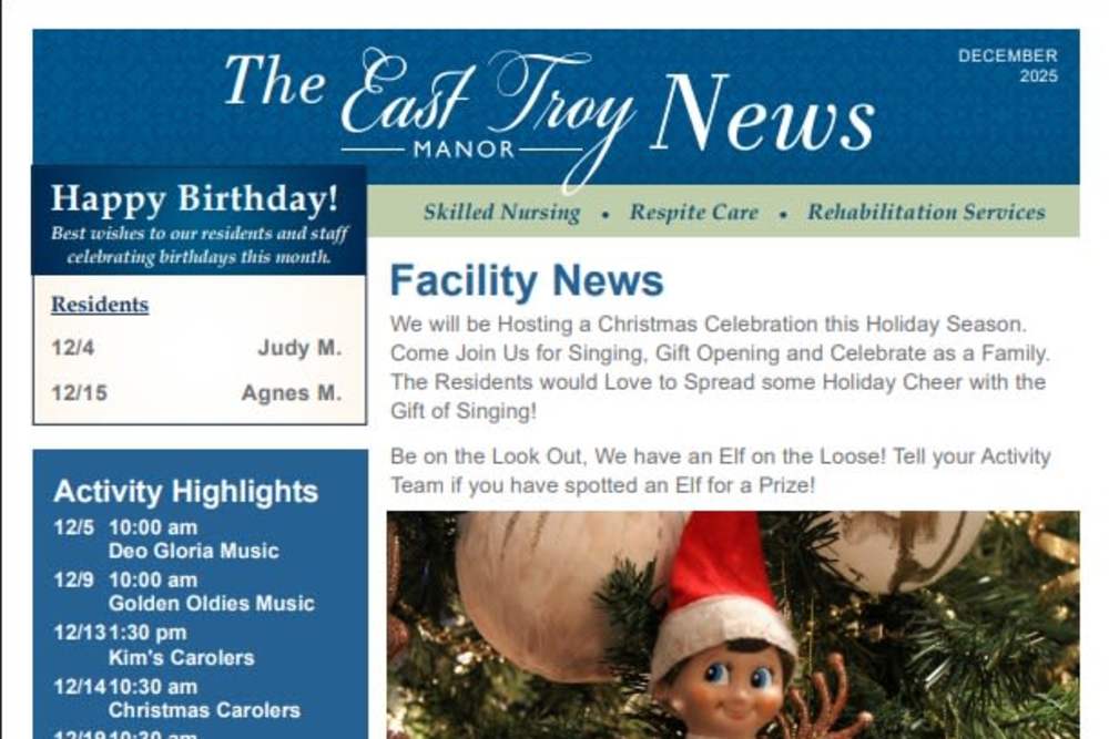 December 2025 Newsletter at East Troy Manor in East Troy, Wisconsin