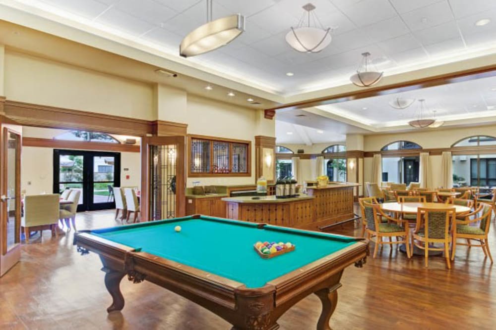 Pool table at Merrill Gardens at Campbell in Campbell, California. 