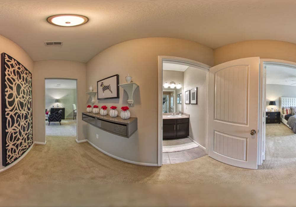 Fishbowl view of access intuitive layouts of bedrooms and bathrooms, shows living room and bedrooms have clean, plush carpeting at Glass Creek in Mt Juliet, Tennessee