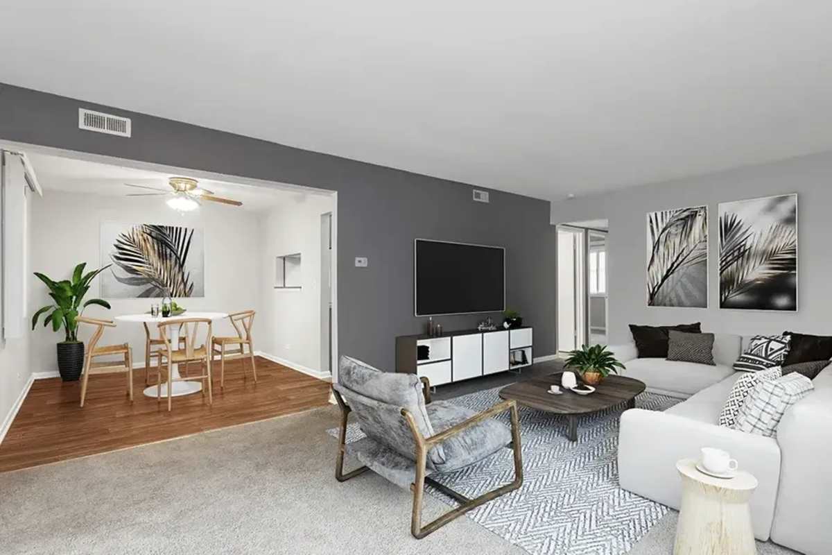 Living room at Mount Prospect Greens Apartments in Mt Prospect, Illinois