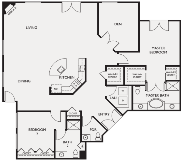 Two bedroom penthouse floor plans at The Bellettini in Bellevue, Washington