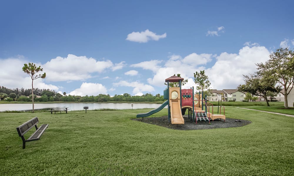 The playground near the community pond at Vero Green in Vero Beach, Florida