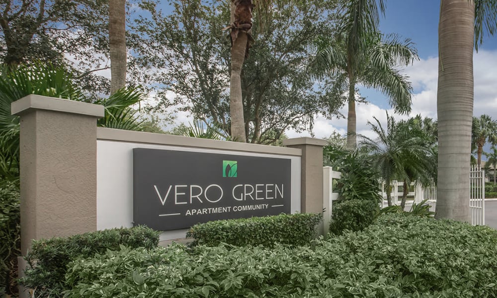 The main sign in front of Vero Green in Vero Beach, Florida