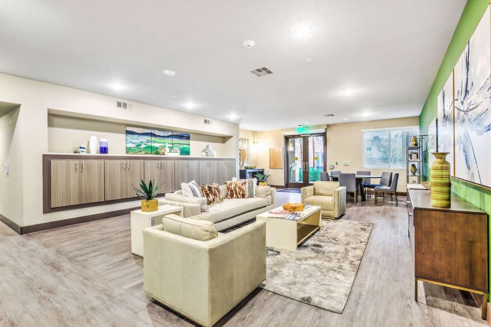 Beautiful couches with hardwood flooring at Harmony in Las Vegas, Nevada