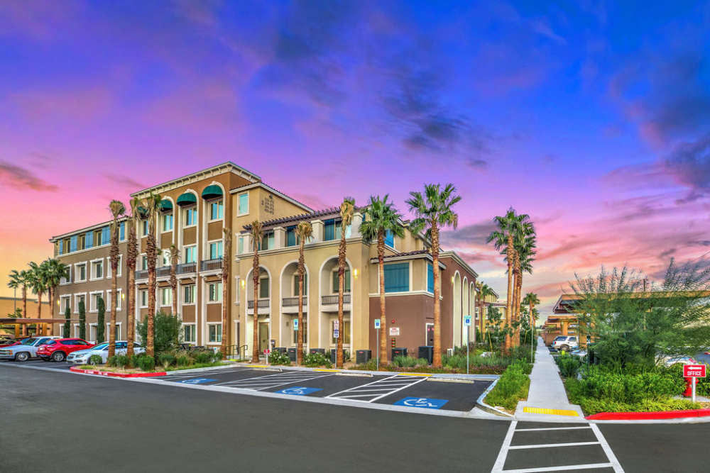 Angled view of the building with road at Harmony in Las Vegas, Nevada