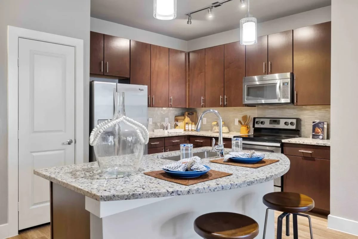 An apartmet kitchen at 33Hundred in Austin, Texas