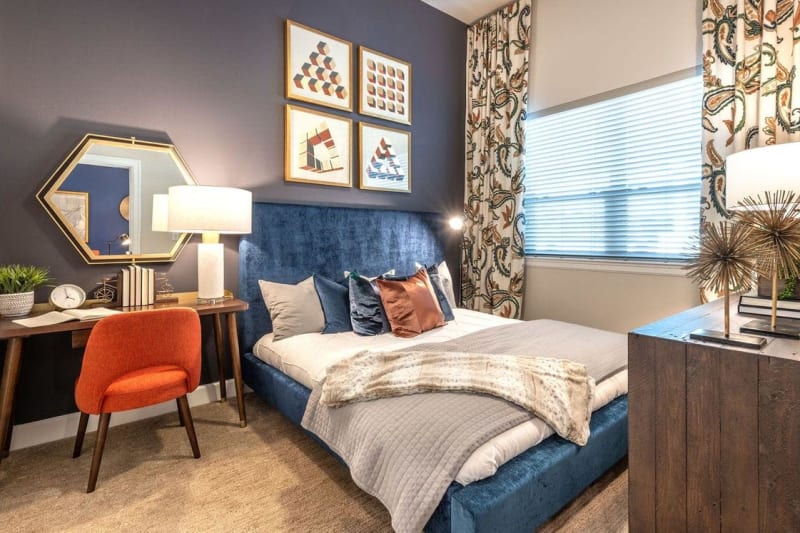 Model home's primary bedroom at Switchyard in Carrollton, Texas