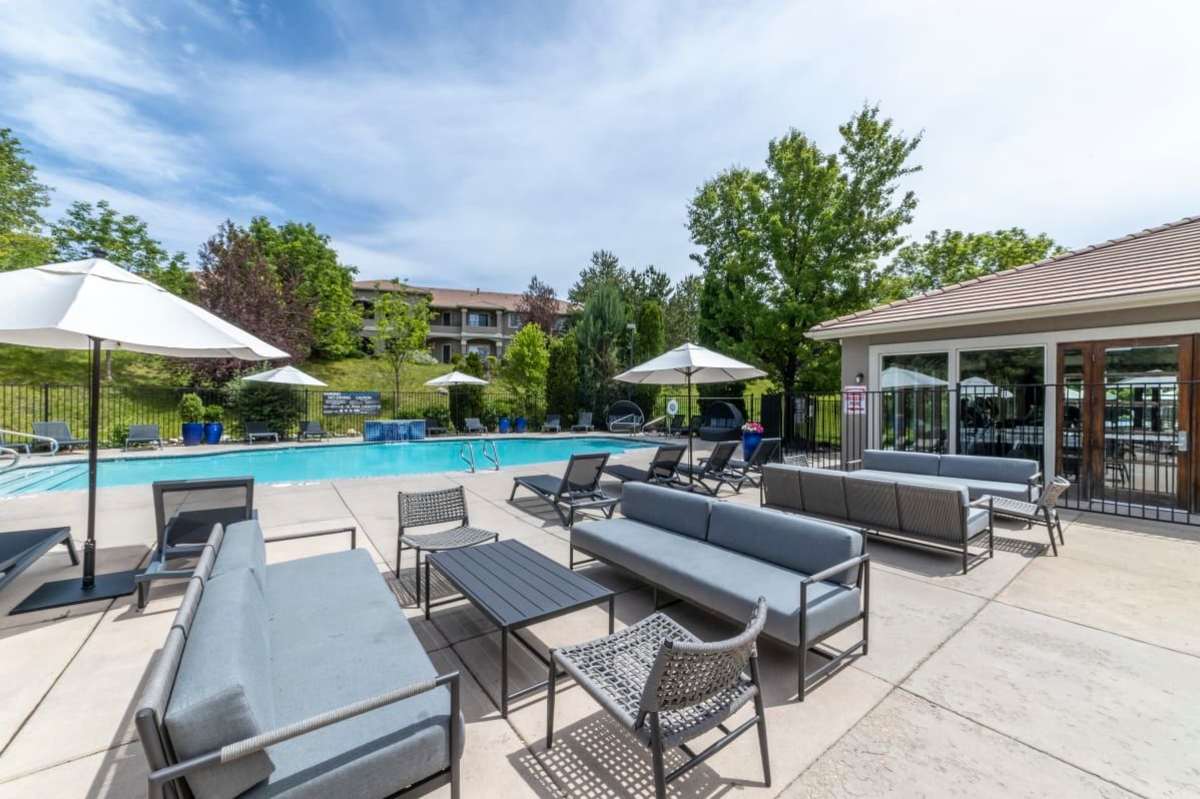 Swimming pool area at Villas at D'Andrea Apartment Homes in Sparks, Nevada