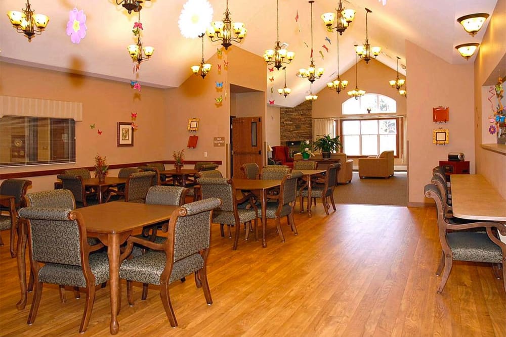 Activity room with vaulted ceiling at Milestone Senior Living Eau Claire in Eau Claire, Wisconsin.