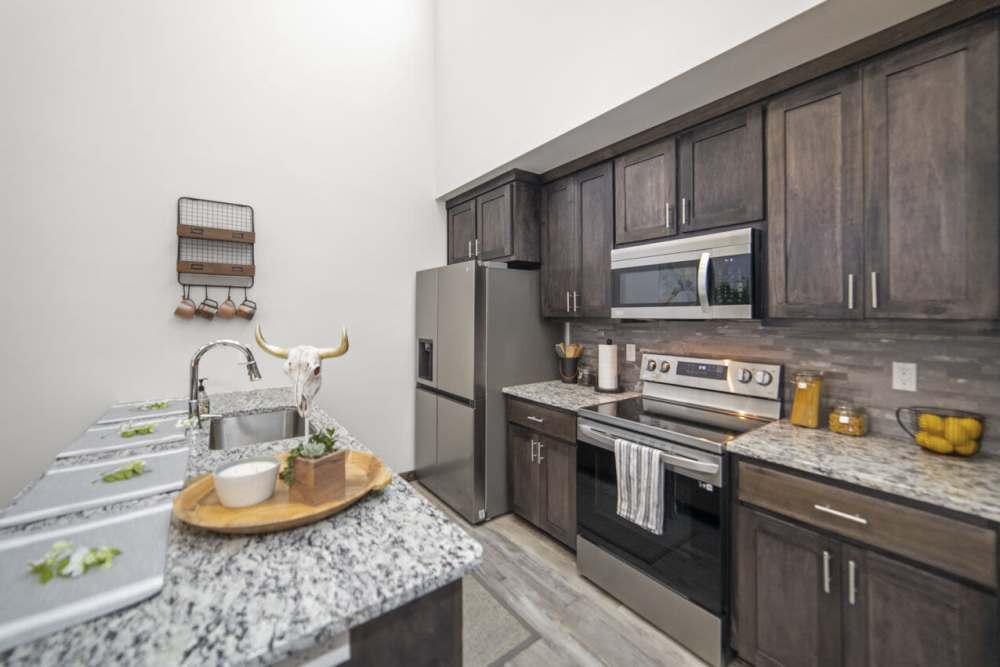 Kitchen at Settlers Trail Apartments in Lindale, Texas