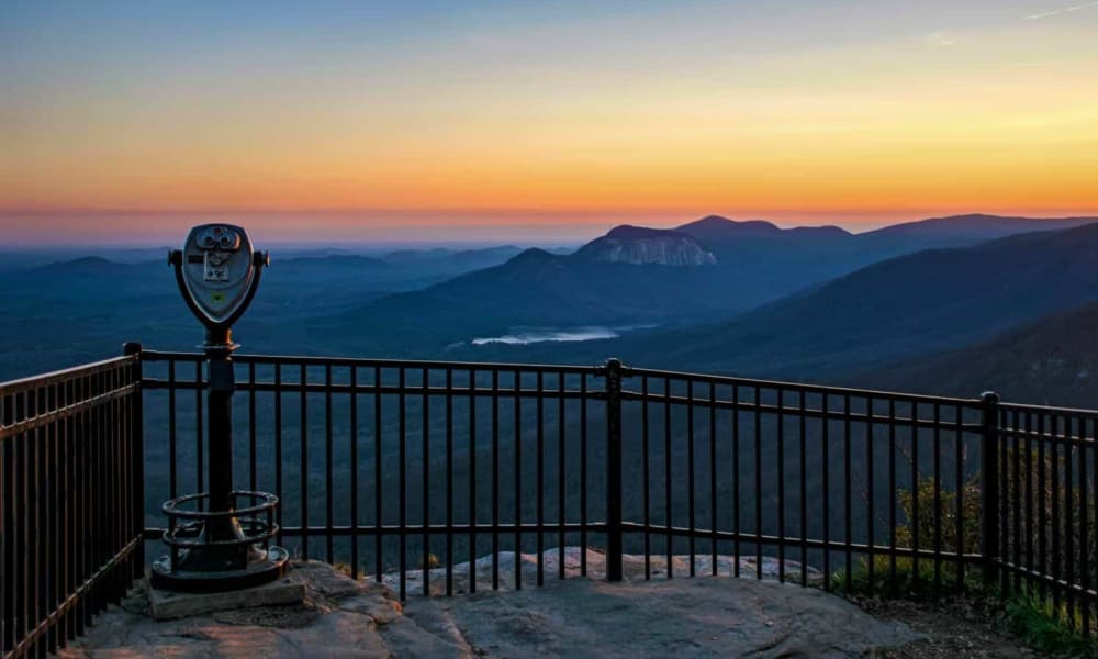 Beautiful sunset over the mountains near Lattitude34 Greenville in Greenville, South Carolina