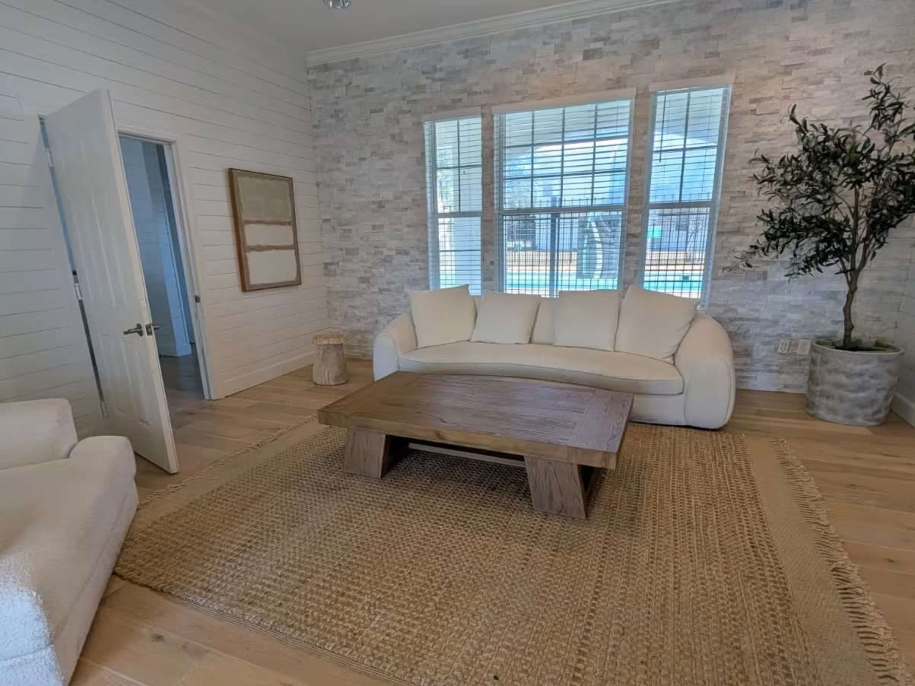 Seating area inside clubhouse at The Waterline in Gulfport, Mississippi