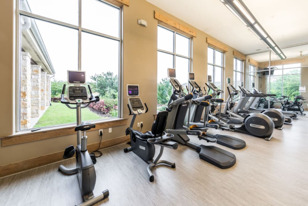 Fully equipped fitness center at Marquis at Canyon Ridge in Austin, Texas