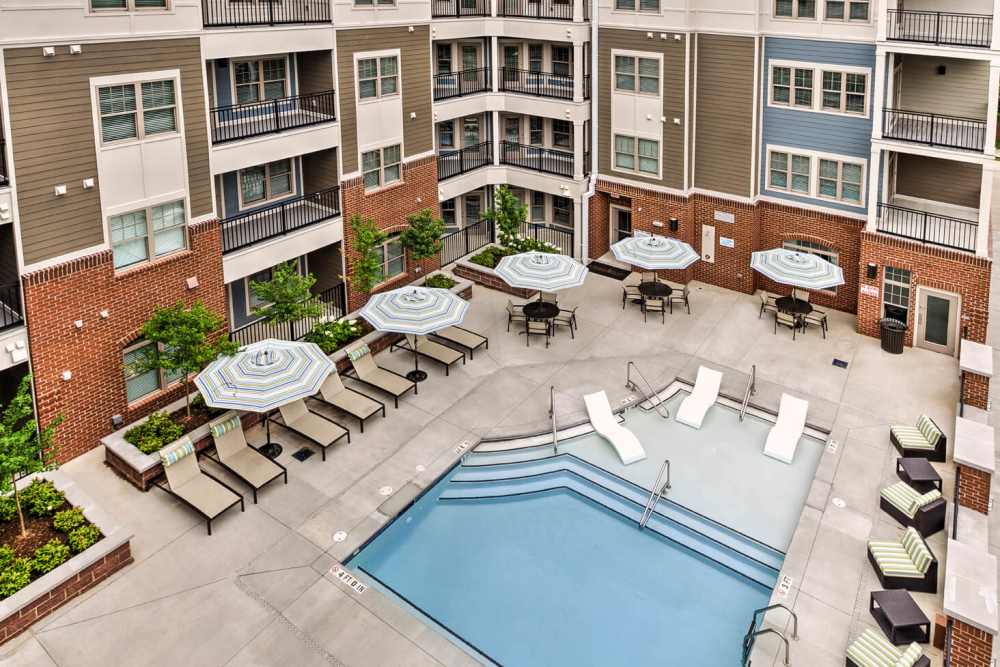 Pool courtyard at Cedar Flats in Charlotte, North Carolina