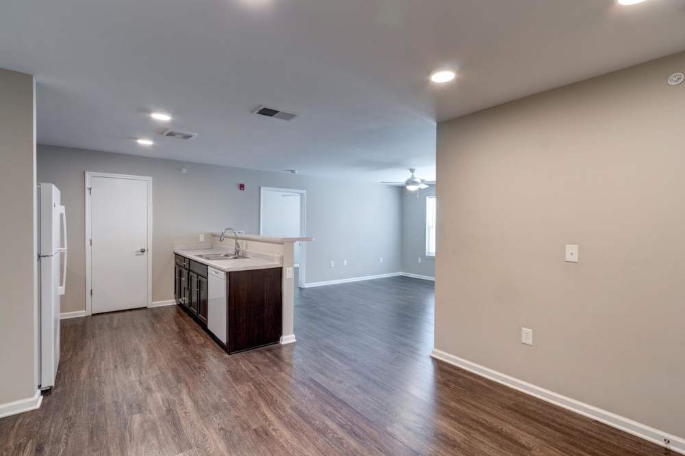 Kitchen with connecting dining space at Proctor Place in Indianapolis, Indiana
