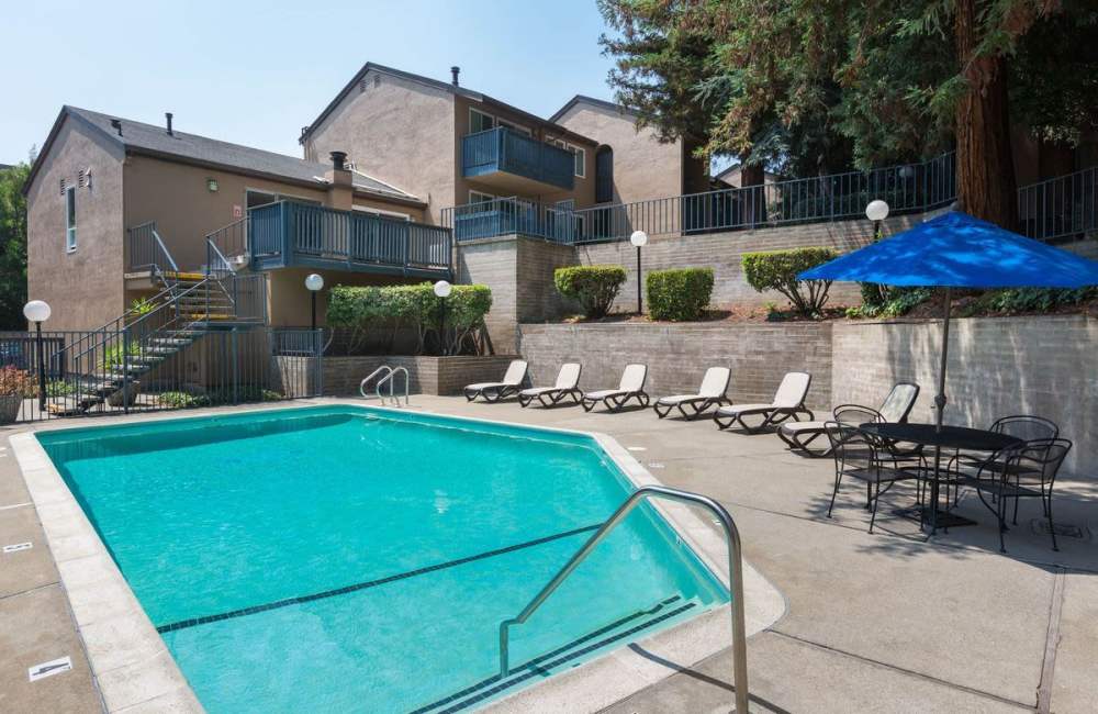 A sparkling swimming pool at Creekside Terrace in Castro Valley, California