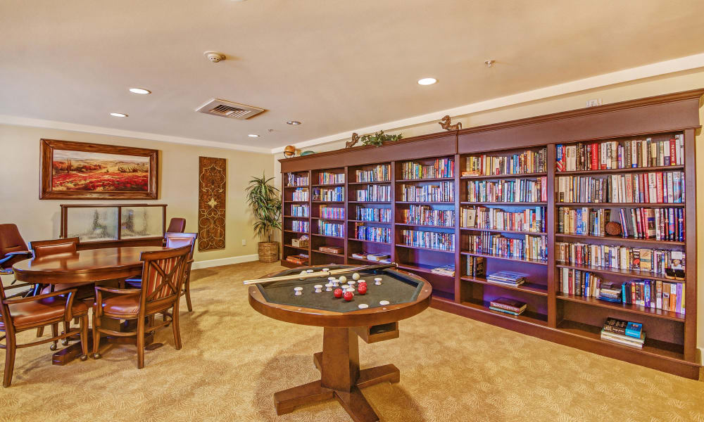 Bumper pool and library at The Commons at Elk Grove in Elk Grove, California