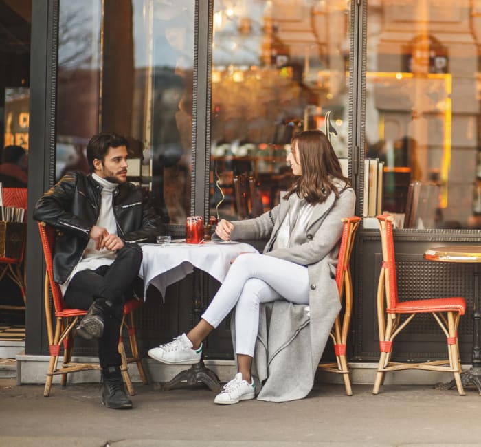 Couple at Cafe near Stony Brook Commons in Roslindale, Massachusetts