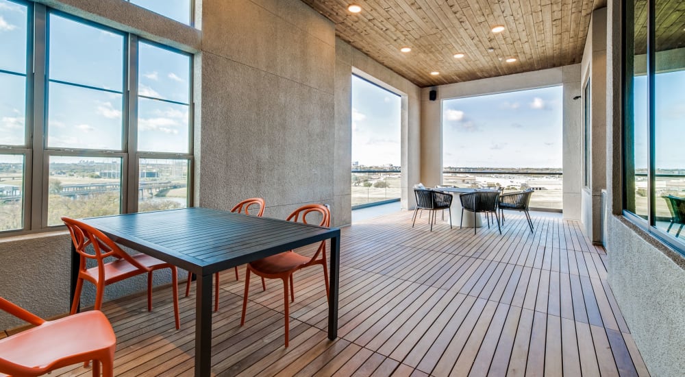 Lounge with city views at Luxia River East in Fort Worth, Texas