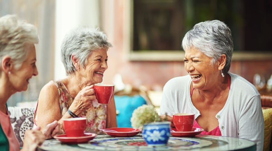 Resident friends hanging out at Applewood Pointe. 