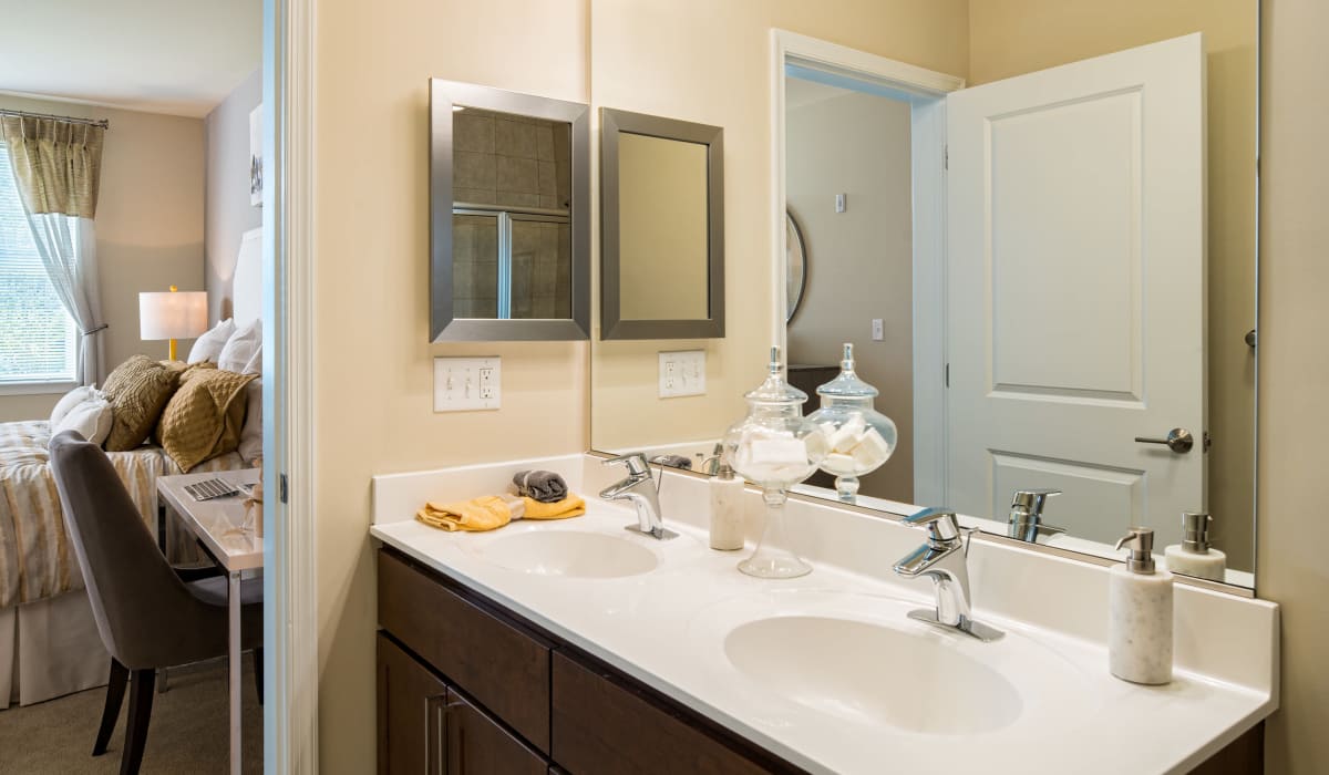 Bathroom with large vanity at One Glastonbury Place in Glastonbury, Connecticut