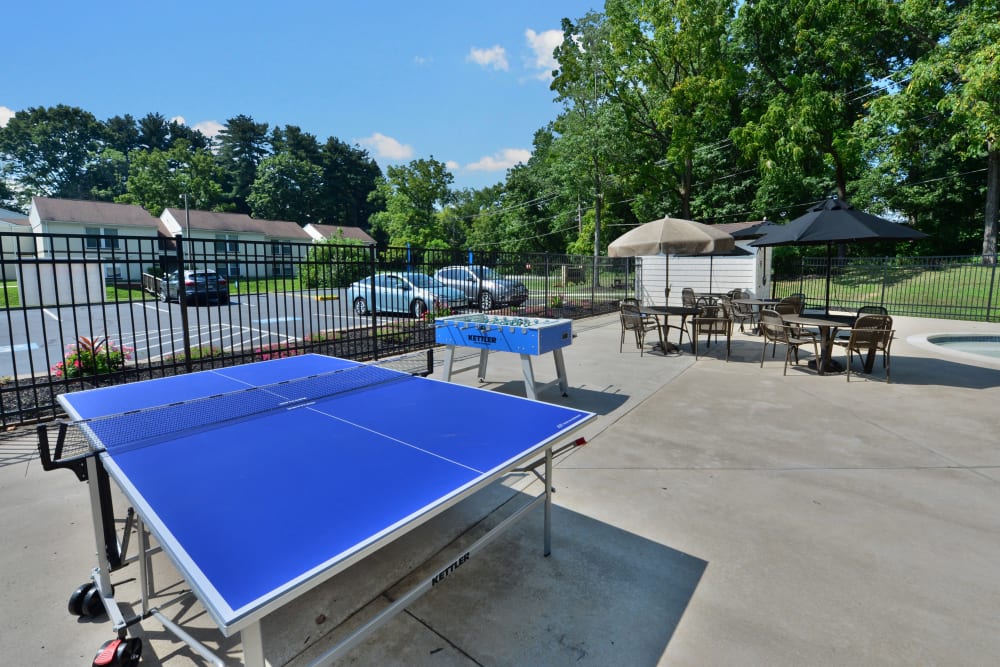 Ping pong and foosball tables at Willowbrook Apartments in Jeffersonville, Pennsylvania