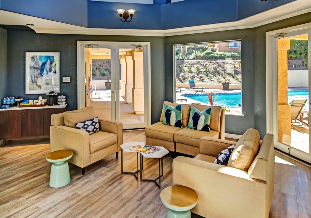 Lavishly decorated clubhouse interior at Sofi Canyon Hills in San Diego, California