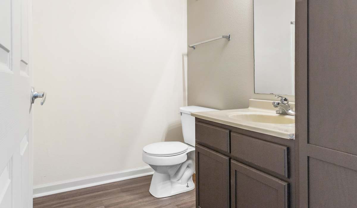 Modern washroom with huge mirror at Northampton Village Apartments in Indianapolis, Indiana