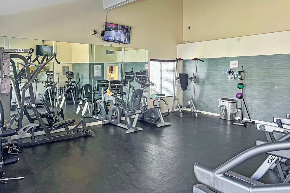 Clean, modern community gym at Portofino Townhomes in Wilmington, California