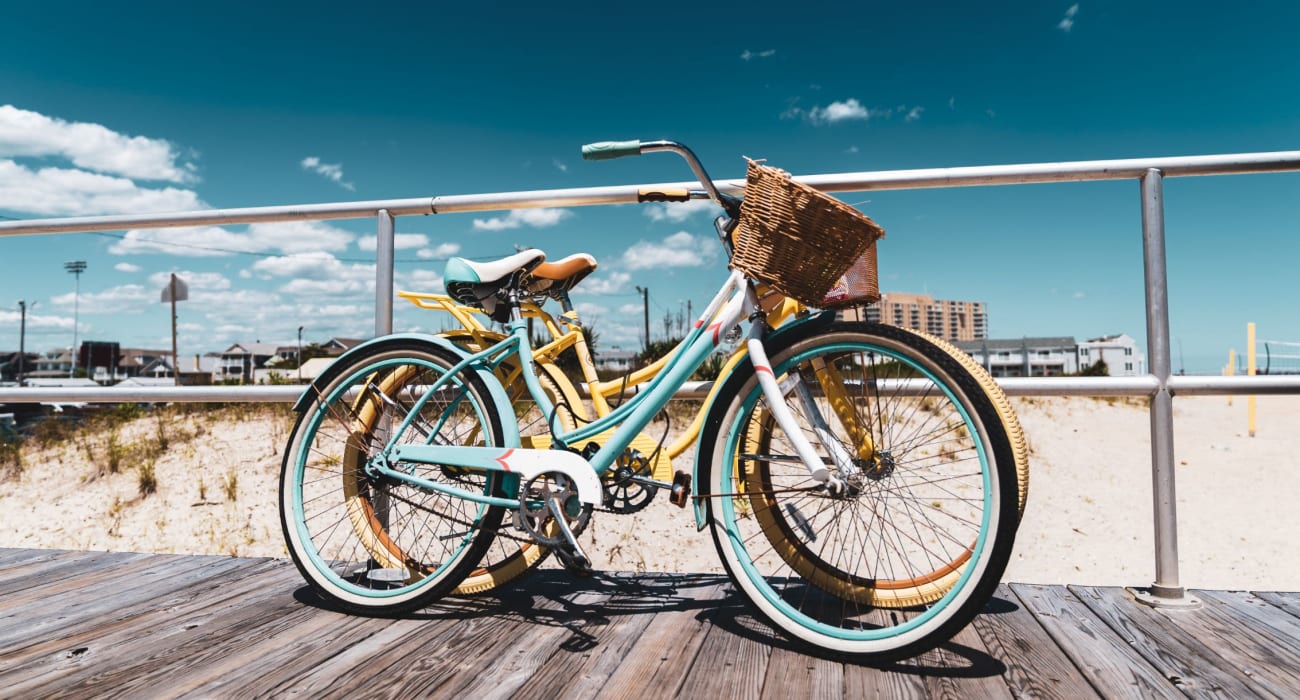 Bikes on a sidewalk near Hamilton Court in Morristown, New Jersey