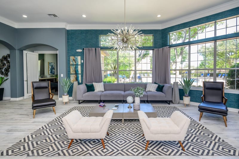 Clubhouse with amenities poolside at The View at Lakeside in Lewisville, Texas