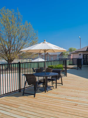 Outdoor seating at Waters Edge in Oklahoma City, Oklahoma