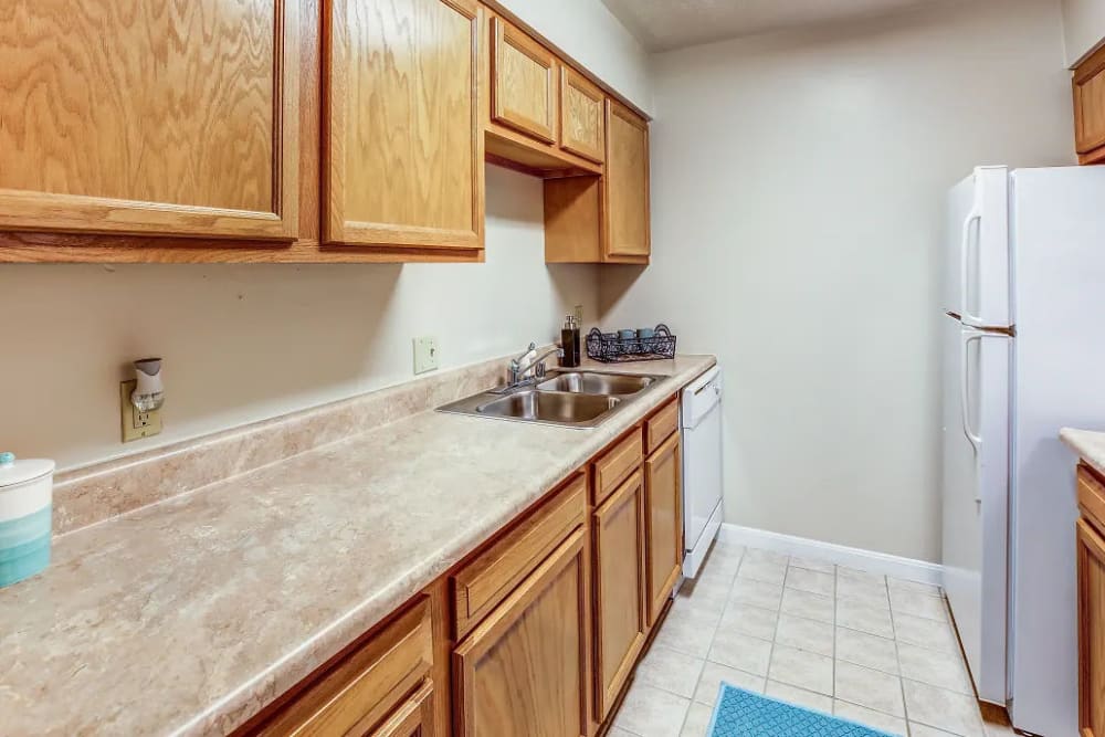 Deep counters in the kitchens at Reserve at Ft. Mitchell Apartments in Ft. Mitchell, Kentucky