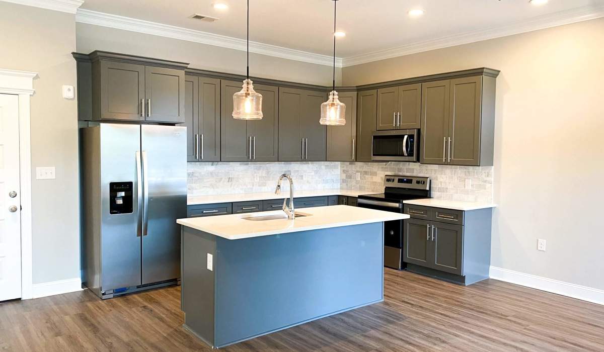 Modern kitchen with ample cabinet space at Palisades at Hunters Creek in Forest, Virginia
