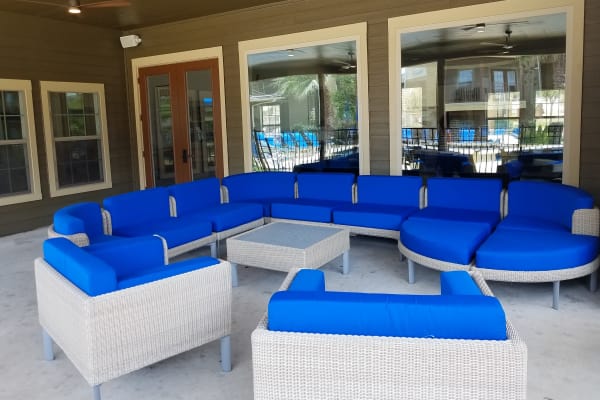 Back porch with furniture at Azul Apartment Homes in San Antonio, Texas